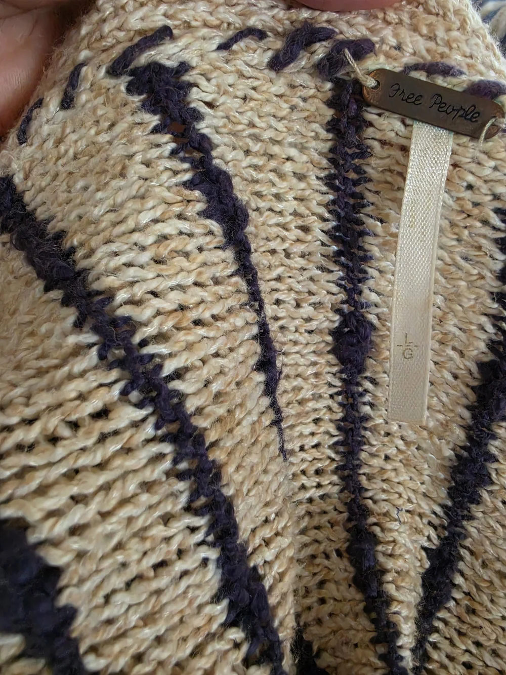 Free People Rabbit In The Moon Beige & Navy Striped Open Cardigan